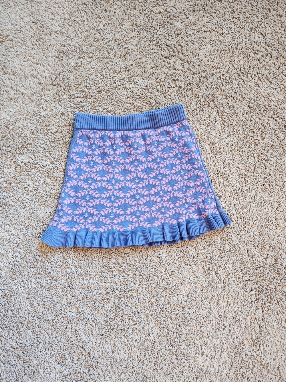 Janie & Jack Floral Knit Ruffle Hem Skirt in Light blue and Pink